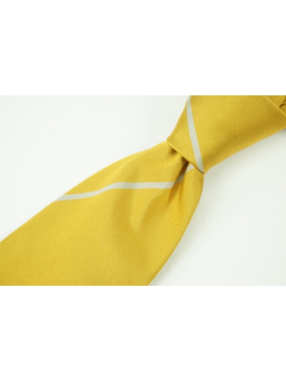 Ralph Lauren Purple Label RLPL Lemon Yellow White Repp Striped Silk Tie